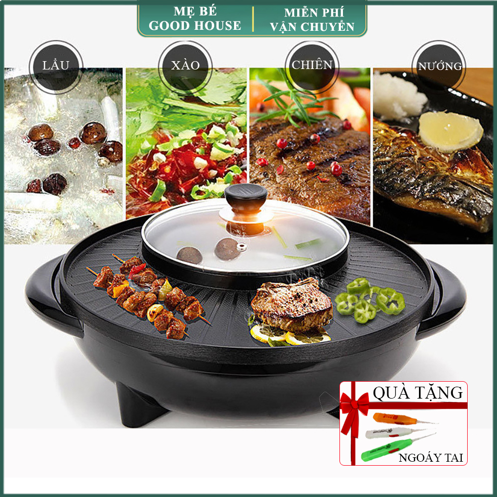 [ LẤU, NƯỚNG 2 TRONG 1 ] Bếp điện đa năng- Nồi lẩu điện đa năng 2 ngăn làm nóng nhanh, 5 mức điều chỉnh nhiệt, chống dính dễ rửa sạch, chất liệu kim loại nhôm an toàn với người dùng- BẢO HÀNH 2 NĂM, LỖI ĐỔI MỚI 1-1 TRONG 7 NGÀY.