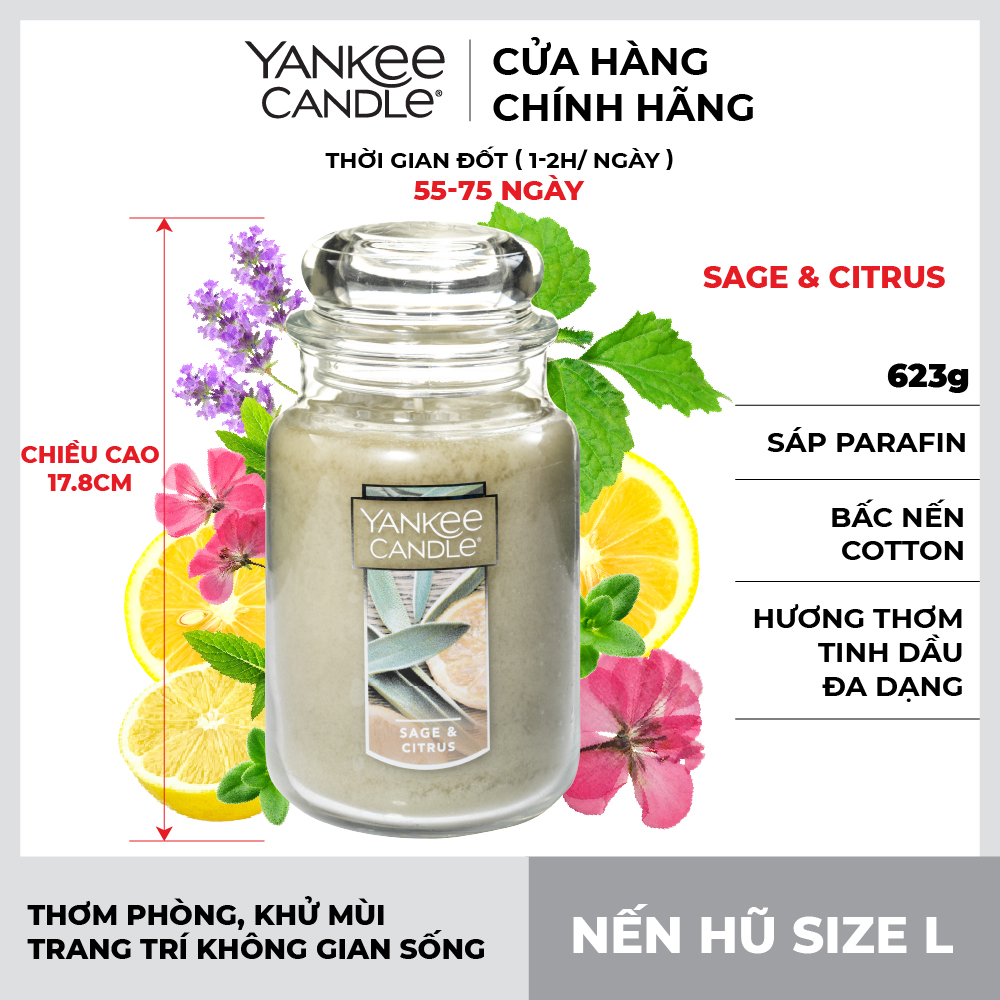 Nến hũ Yankee Candle size L - Sage & Citrus