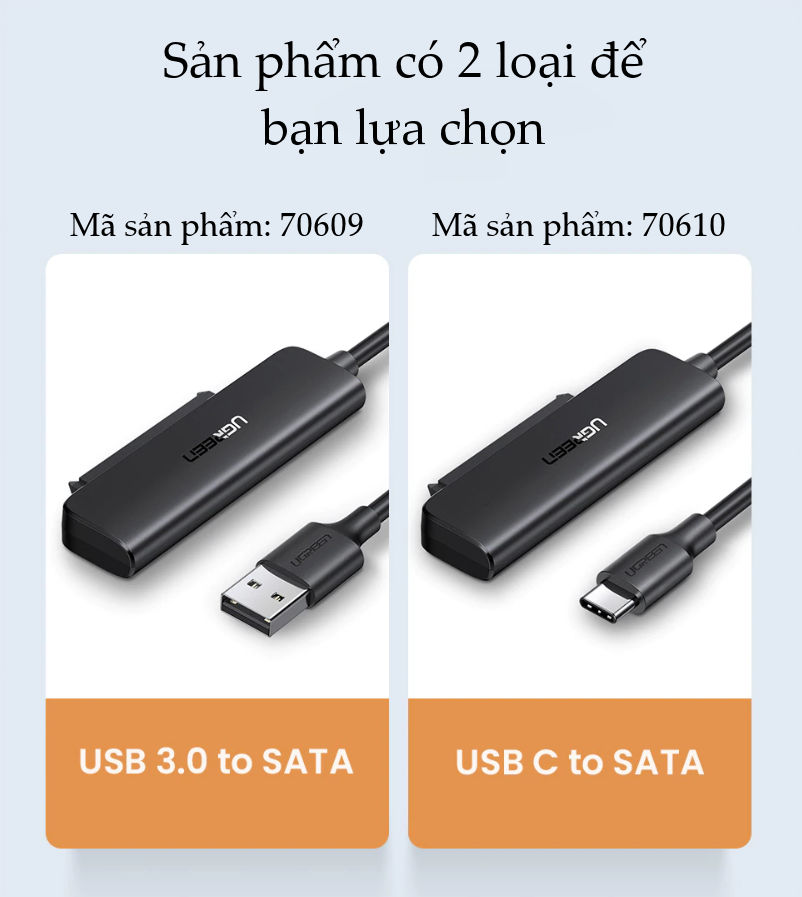 Cáp chuyển đổi USB 3.0 / USB type C sang Sata (7+15) cho ổ cứng ngoài SSD, HDD 2.5 inch, dài 50cm UGREEN CM321 Cáp chuyển đổi USB 3.0 / USB type C sang Sata (7+15) cho ổ cứng ngoài SSD, HDD 2.5 inch, dài 50cm UGREEN CM321