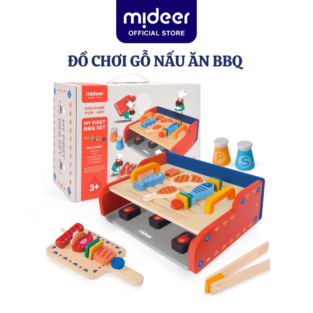 Bộ đồ chơi nấu ăn cho bé gái mini bằng gỗ Mideer My first BBQ set Mideer