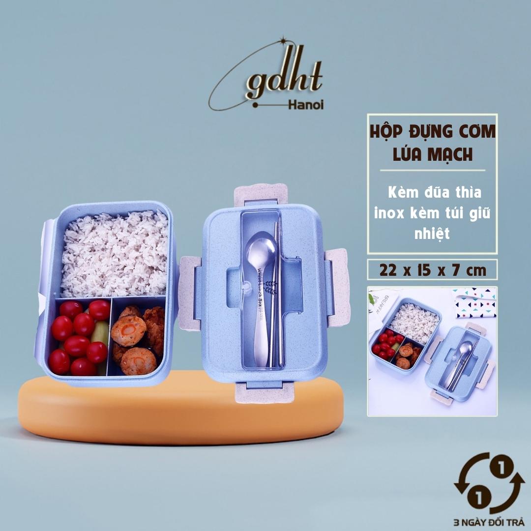 Hộp cơm văn phòng 3 ngăn kèm đũa thìa inox tiện lợi, hộp đựng cơm giữ nhiệt, hộp cơm 3 ngăn lúa mạch, hộp cơm văn phòng - Gia dụng Huy Tuấn
