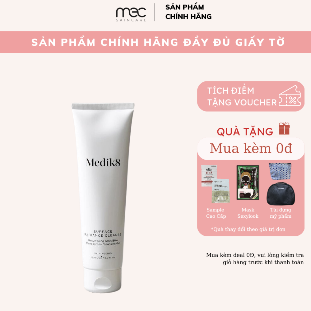 Sữa rửa mặt có chứa ahabha medik8 surface radiance cleanse 150ml - mecskincare
