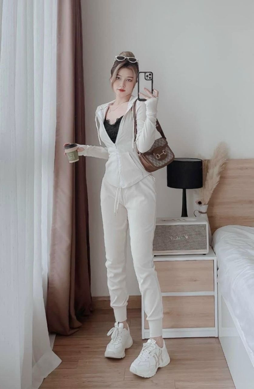 [Voucher 50k Freeship Max 0 đồng toàn quốc] Set thun gân thể thao, quần thun ôm dài bo chân, áo khoác thun nữ đơn giản có mũ mặc đi chơi, set quần ôm dài, đồ bộ nữ ôm body