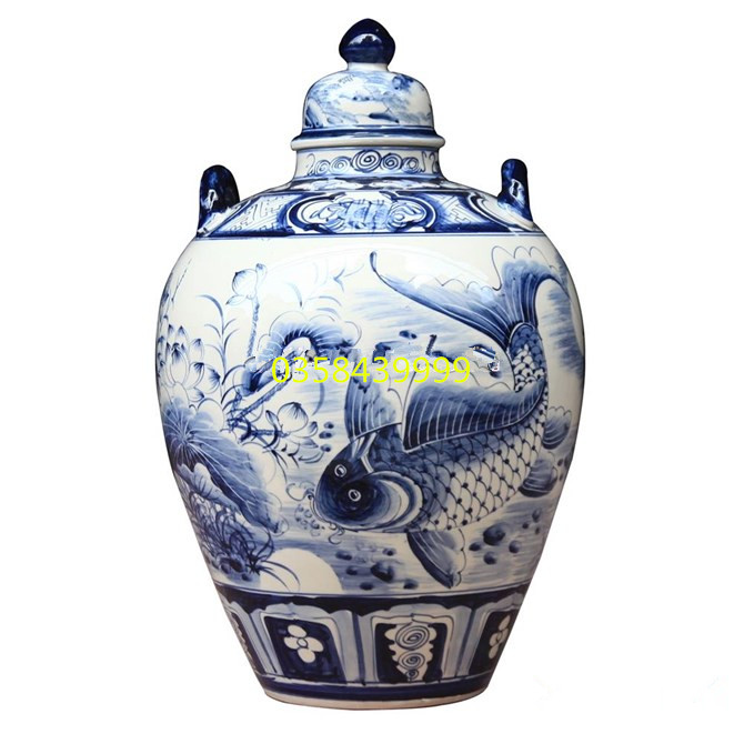 Bình ngâm rượu Sứ Bát Tràng vẽ sen cá 30L