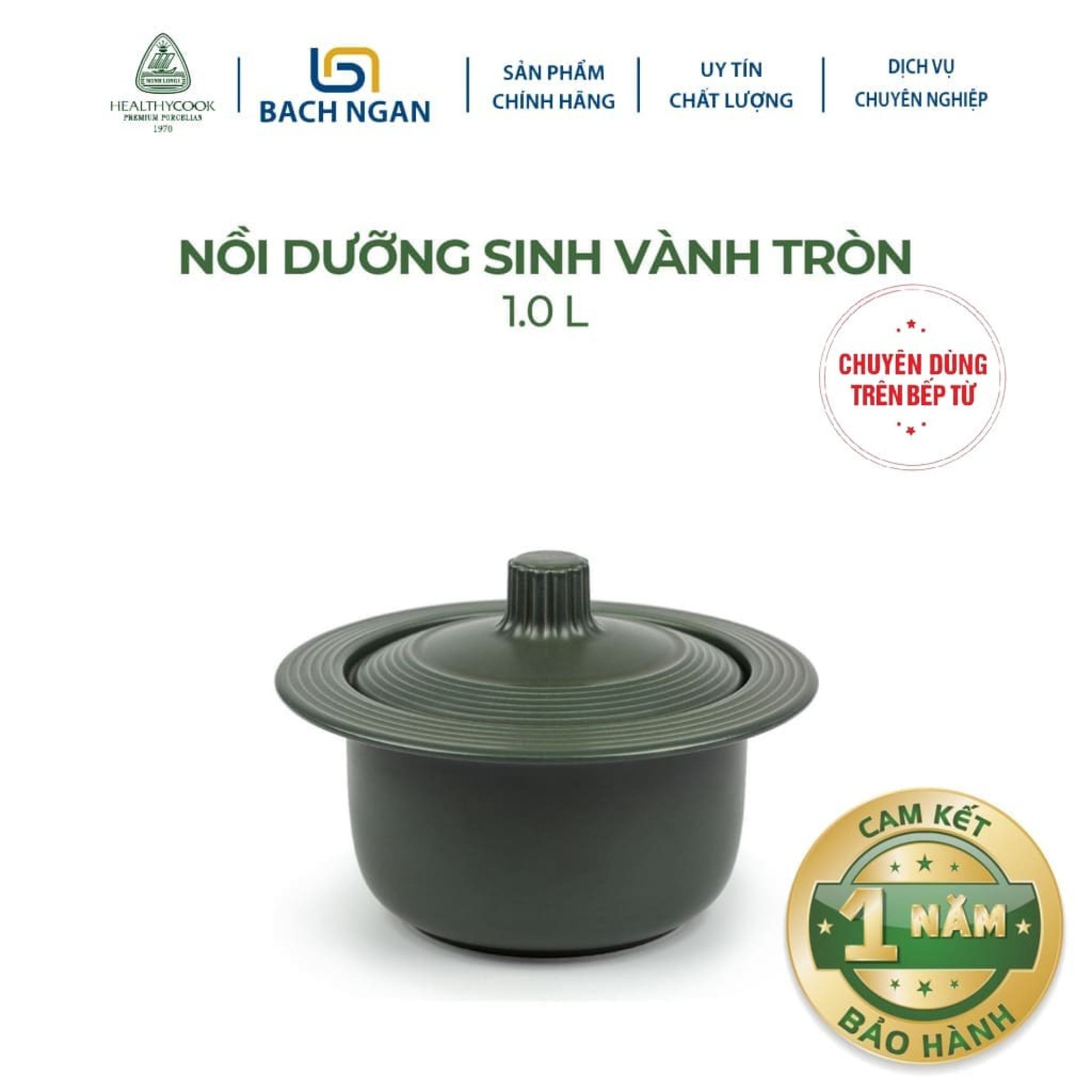 Nồi Sứ Dưỡng Sinh Đáy Từ Minh Long Vành Tròn 1.0L sứ đẹp cao cấp, chắc chắn, an toàn sức khỏe, thực phẩm chín sâu và đều
