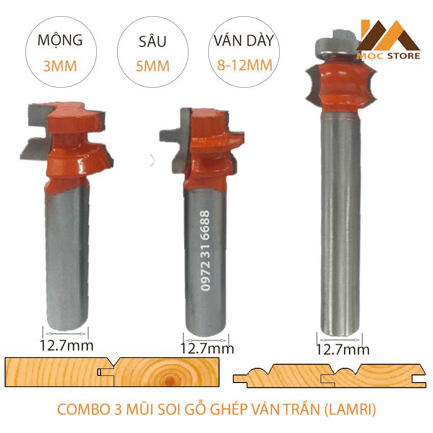 COMBO 3 MŨI GHÉP VÁN TRẦN - MŨI SOI GỖ LAMRI DỤNG CỤ TIỆN CHO NGÀNH MỘC