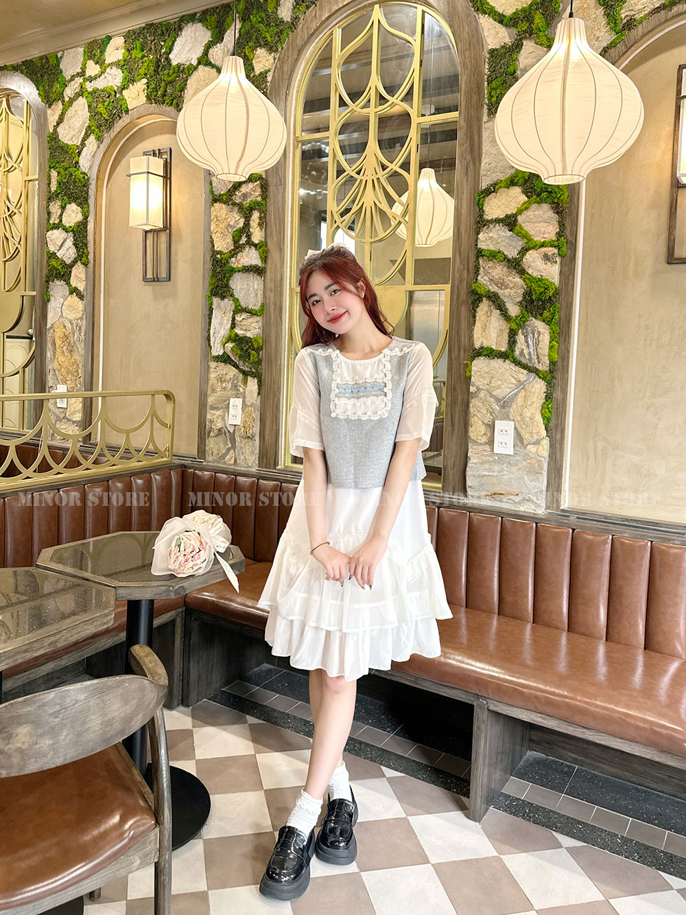 Đầm liền form suông a màu muối tiêu 2 tầng