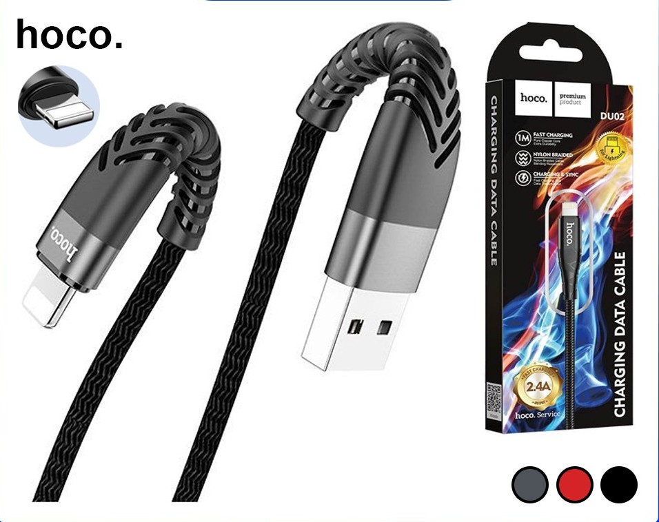 Cáp sạc nhanh và truyền dữ liệu Hoco DU02 chính hãng 3 đầu / Lightning / Micro USB / Type C - Cáp bọc dù chống đứt, chống gãy gập, chất lượng cao