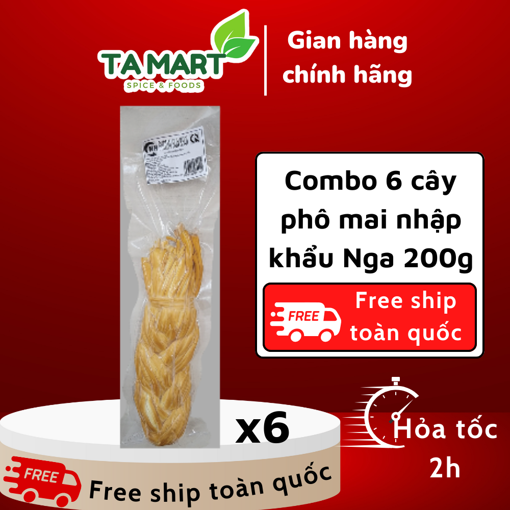 Combo 6 phô mai hun khói nhập khẩu Nga 200g - Phô mai sợi xông khói Nga - Ăn vặt văn phòng, chay,mặn