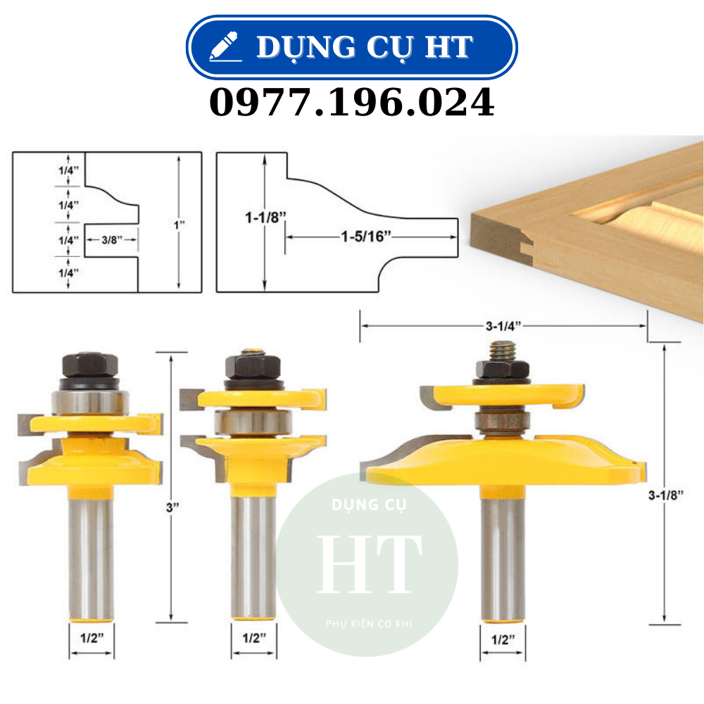 Mũi phay gỗ ghép mộng cửa bếp cốt 12ly7 - mũi lưỡi soi máy phay gỗ router cầm tay