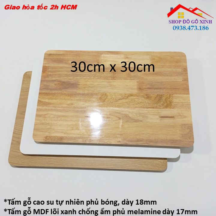 Tấm ván gỗ 30cm x 30cm dày 18mm, dùng làm mặt bàn, mặt kệ, đóng đồ nội thất.