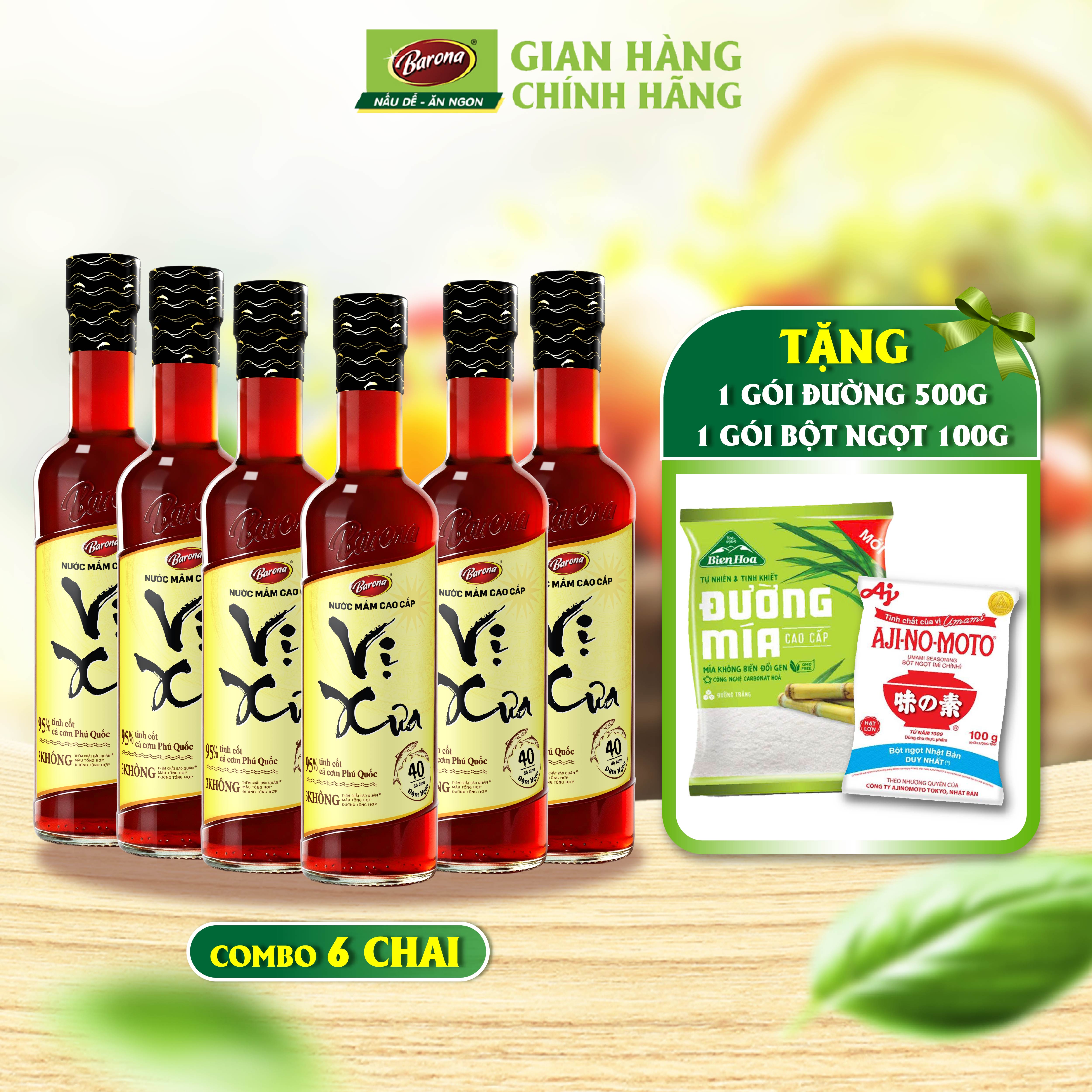 1 Thùng (6 chai x 500ml) Nước Mắm Phú Quốc Cao Cấp Vị Xưa Barona 40 độ đạm Tặng quà bất kì