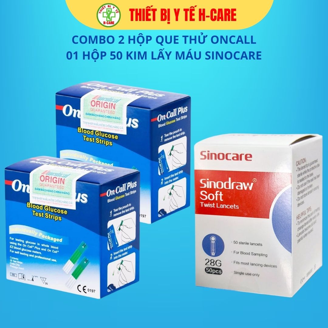 Que đo tiểu đường Oncall, dùng cho máy thử đường huyết Oncall Plus và EZII + Kim chích lấy máu test tiểu đường Sinocare