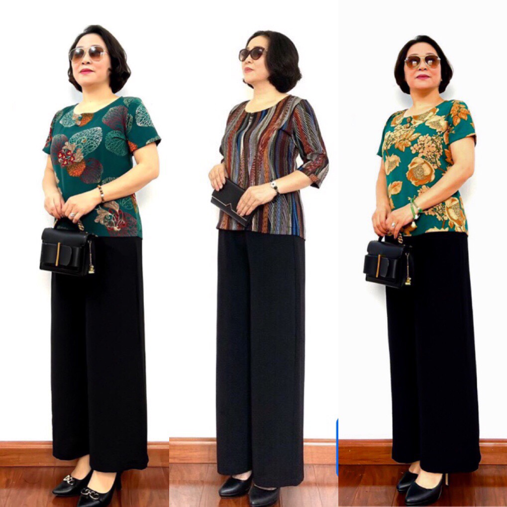 HOÀN TIỀN 15% - Bộ Đồ Trung Niên Cho Bà Cho Mẹ - Áo Lụa Hàn Châu Quần Tơ Đũi Yo Yo Cao Cấp