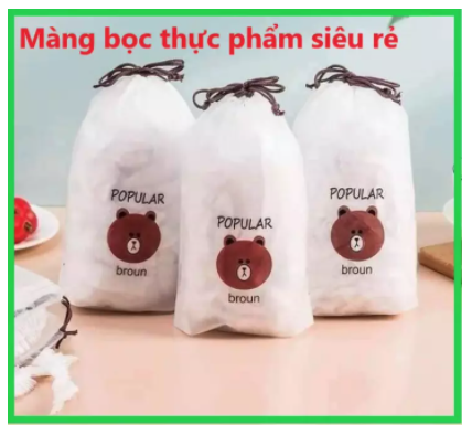 Màng bọc thực phẩm tặng gấu túi✨Combo 100✨ Màng bọc thực phẩm Bo Chun co giãn, tái sử dụng