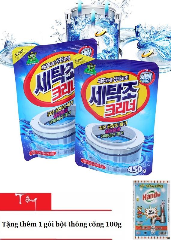 Bộ 2 gói bột tẩy vệ sinh lồng máy giặt 450g + Tặng kèm 1 gói bột thông cống nội địa Hando 100g PNS399