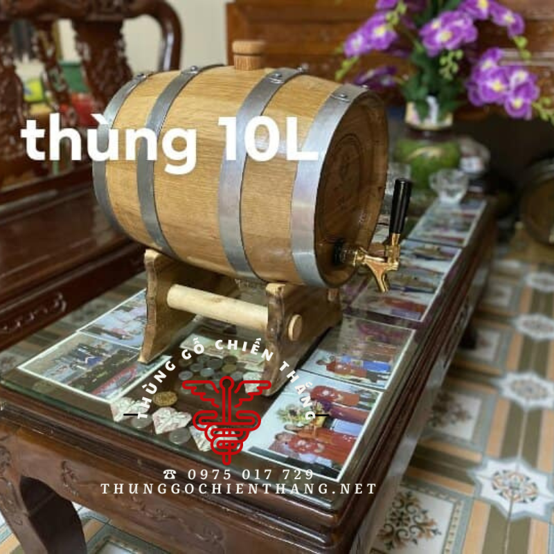 Bom rượu gỗ sồi 10lit Thùng ngâm rượu thiết kế chắc chắn, đai tôn mạ kẽm và vòi crom cao cấp dễ sử dụng - Thùng ngâm ruou - Bom ngâm rươu gỗ sồi - Thùng ngâm ruou 10L
