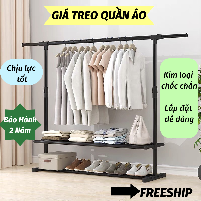 Kệ treo quần áo giá treo quần áo khung kim loại đa năng 3 trong 1 leon store