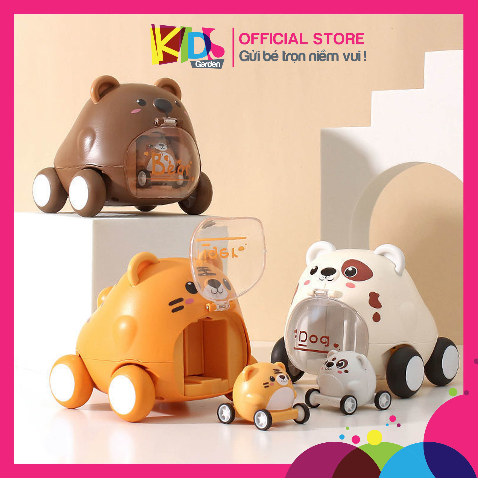 Xe đồ chơi cho bé trai bé gái hình thú cưng có thể chạy trớn XDC12-XETHU KIDS GARDEN