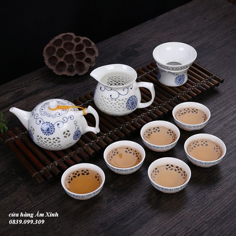 Bộ ấm chén sứ thủy tinh pha trà đạo