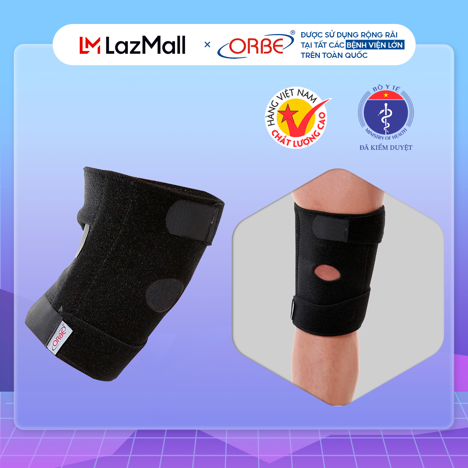 Băng thun gối orbe h2 hỗ trợ cố định, hạn chế vận động cho người bị viêm khớp gối, thoái hóa khớp gối