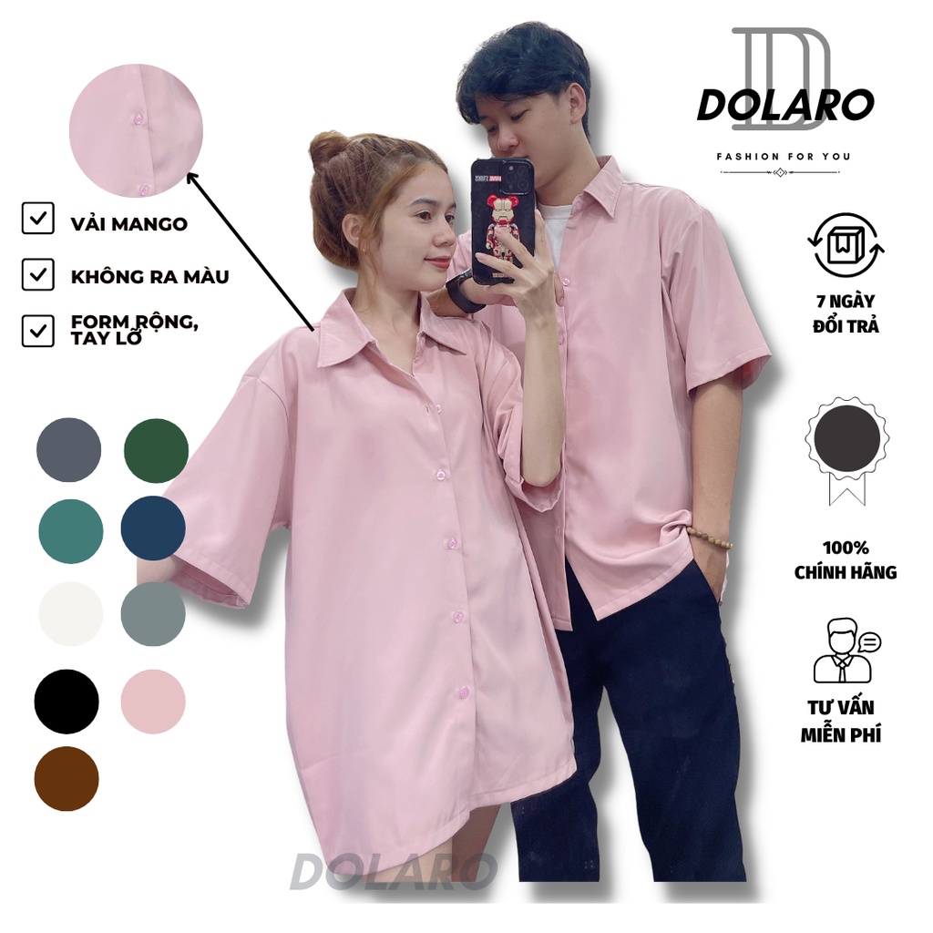 Áo đôi nam nữ tay ngắn DOLARO form rộng dáng đẹp, áo sơ mi nữ local brand phong cách hàn quốc nhiều màu đủ size
