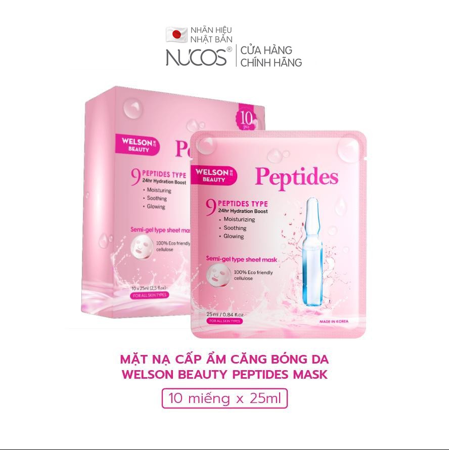 Mặt nạ peptides dưỡng ẩm căng bóng da welson beauty 10 miếng x 25ml