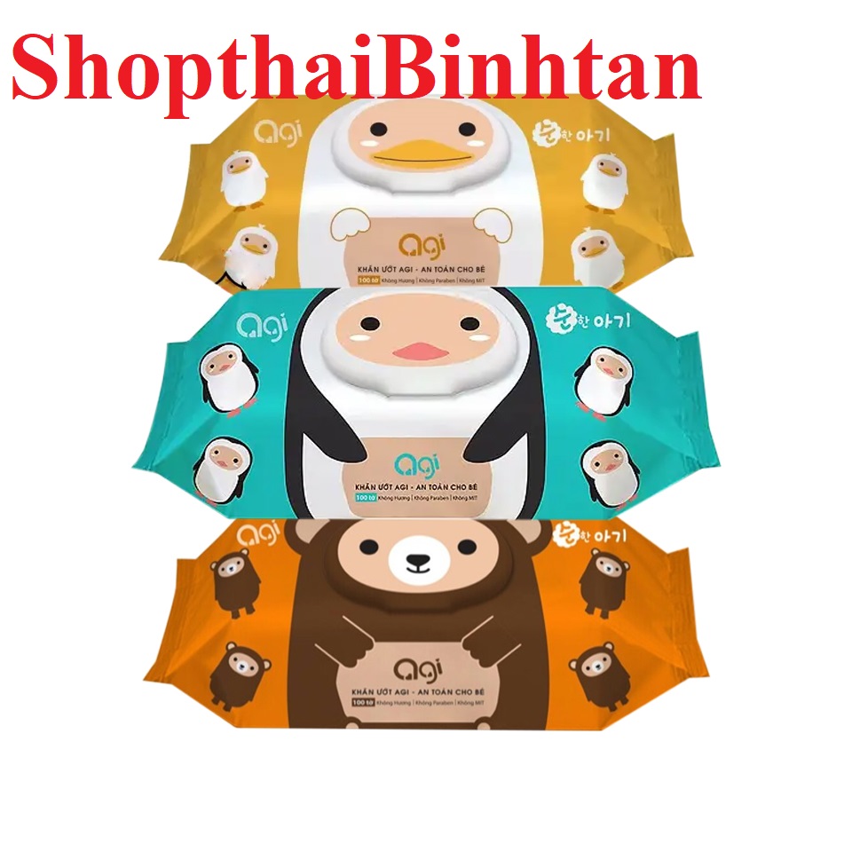 [Giao màu ngẫu nhiên] Khăn ướt Agi 100 tờ không mùi an toàn cho bé