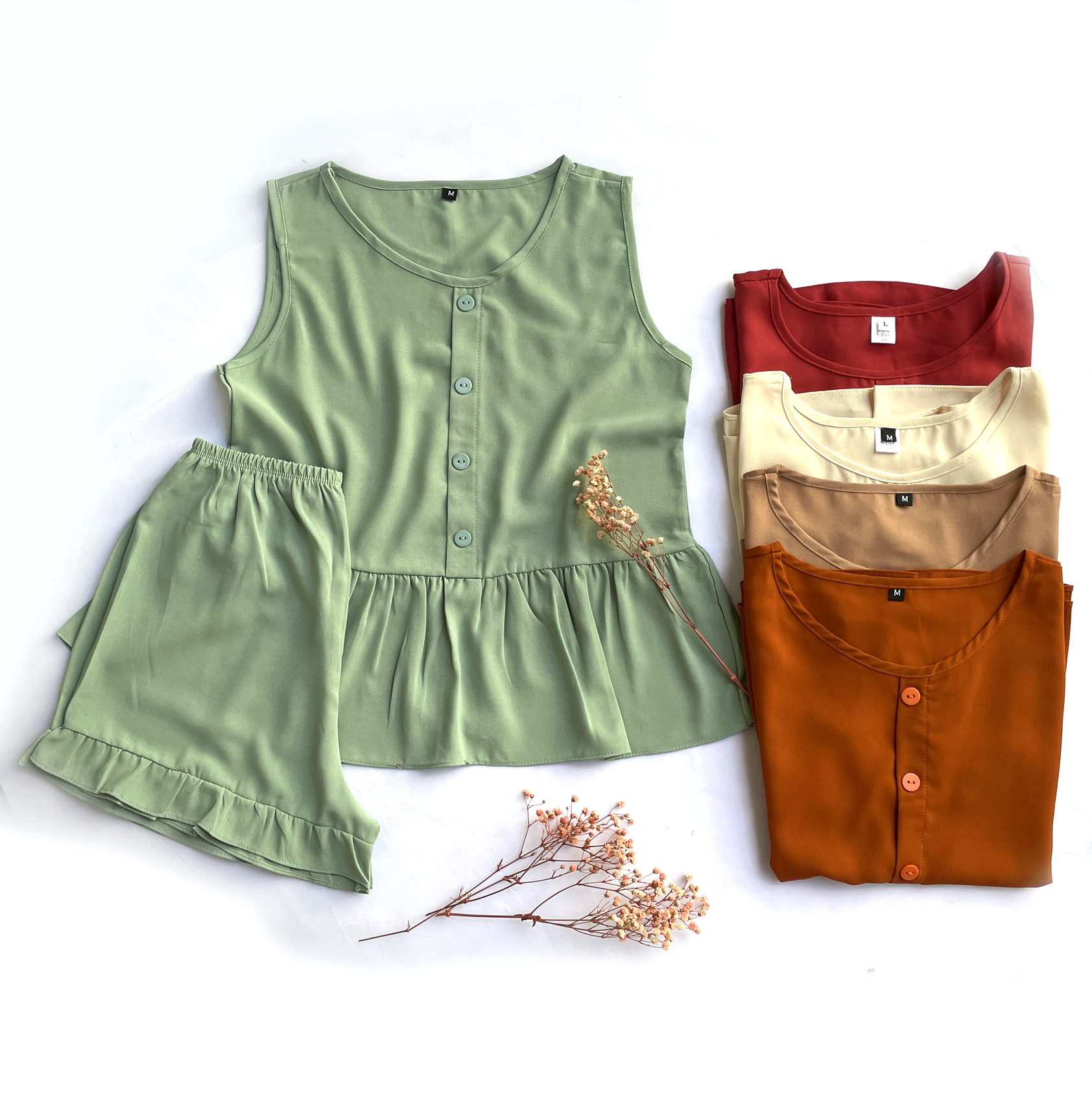 Đồ bộ mặc nhà nữ vải đũi cao cấp quần đùi sát nách mát mẽ mùa hè