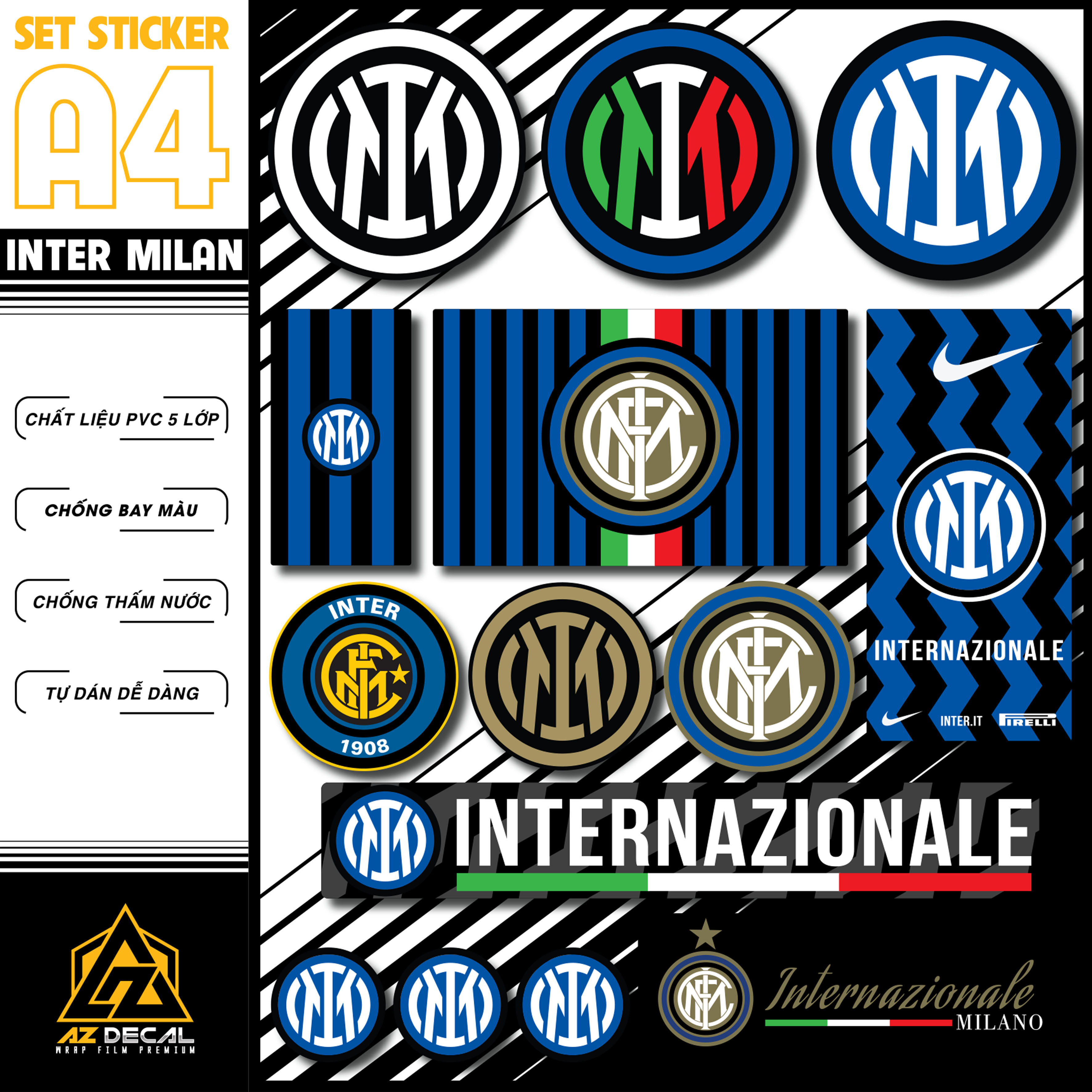 Sticker Bóng Đá CLB Inter Milan Dán Tem Xe, Dán Nón, Điện Thoại, Laptop