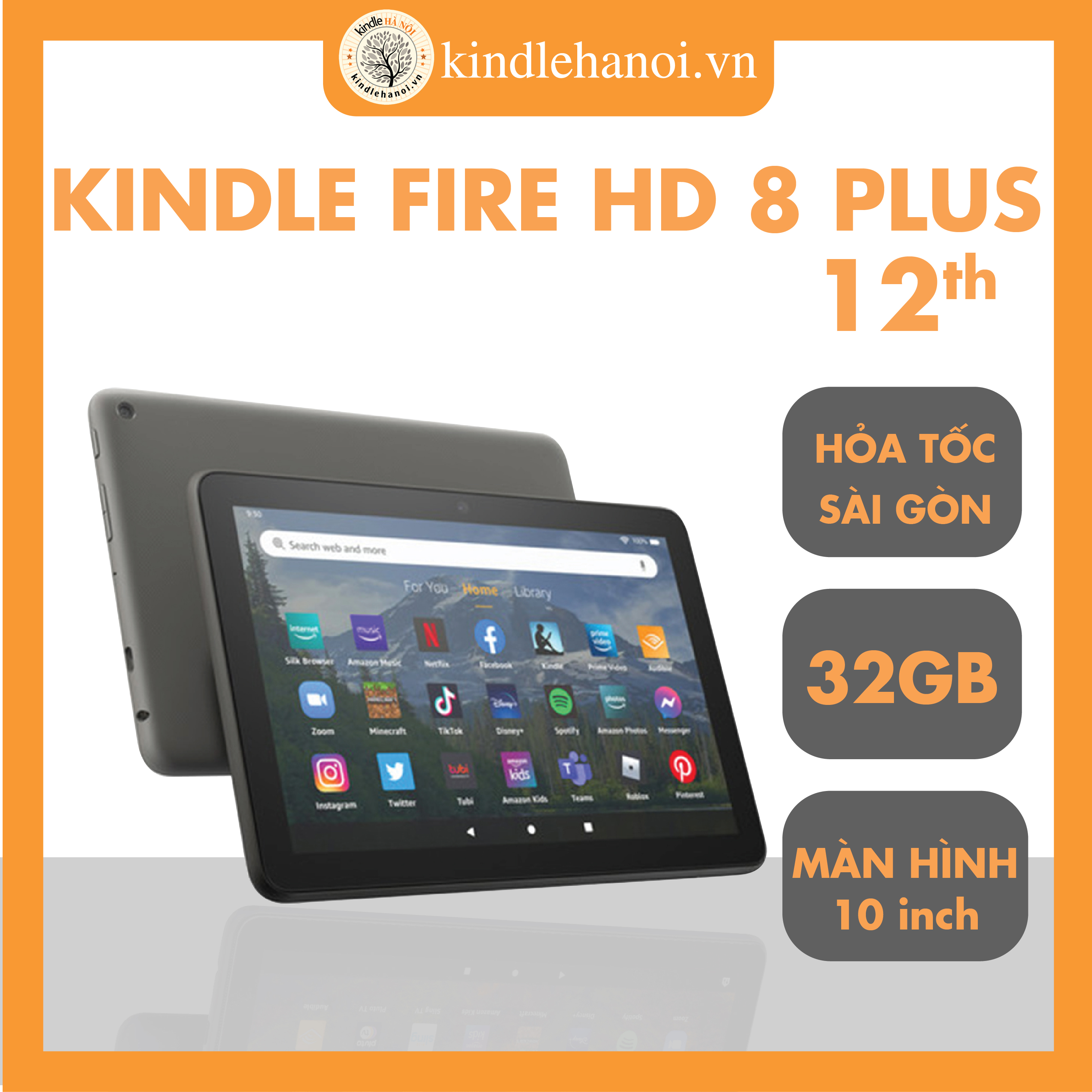 New 100% | Máy tính bảng Kindle Fire HD 8 Plus 2020/ 2022 (10th / 11th) (Fire HD8, Fire HD8 Plus) màn hình 8inch sắc nét RAM 2-3GB dung lượng 32GB