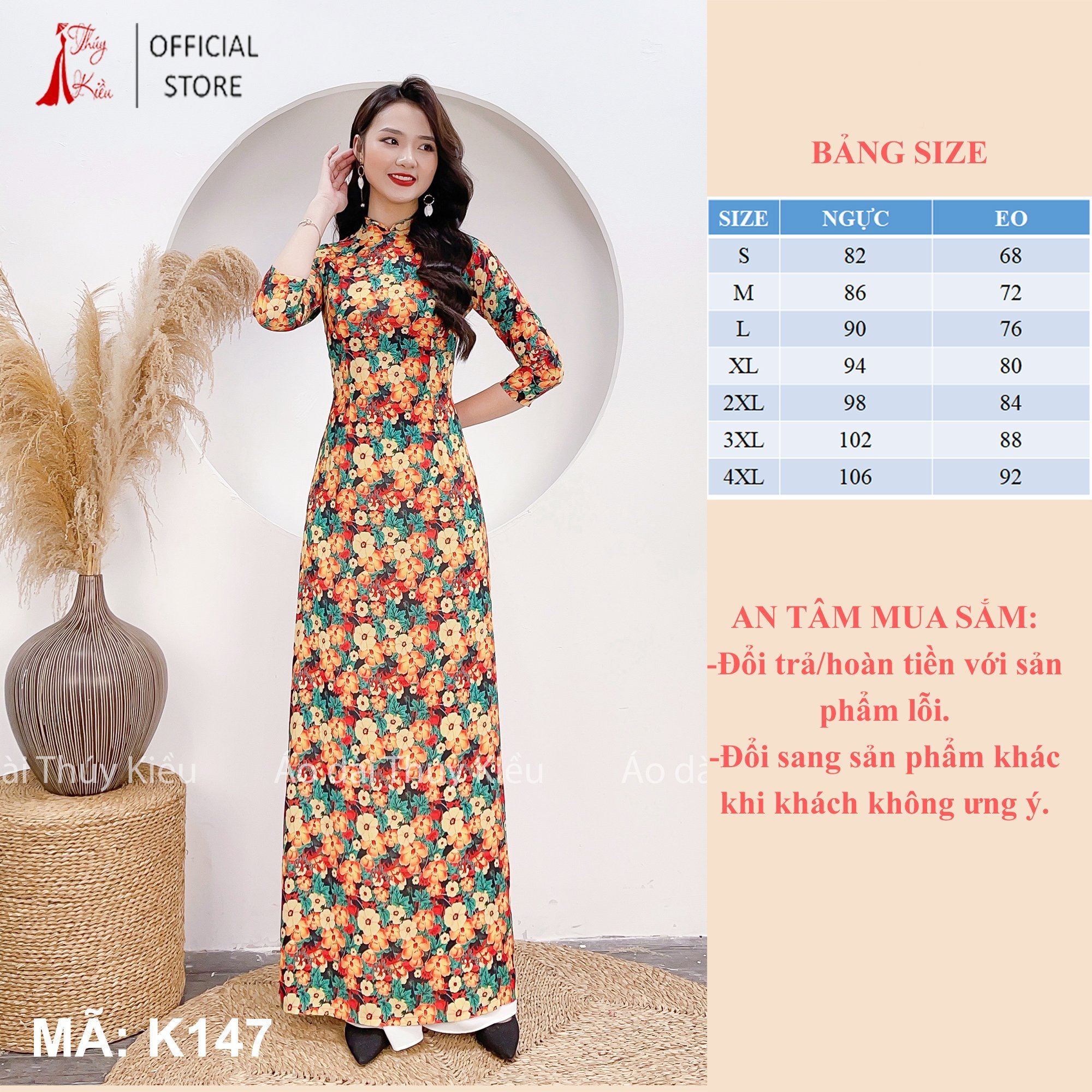 Áo dài may sẵn nữ thiết kế truyền thống cách tân tết hoa nhí duyên dáng K147