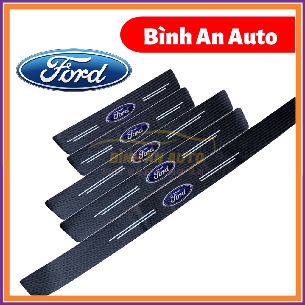 FORD - BỘ MIẾNG Dán Chống Trầy Xước Có Logo Hãng FORD Bảo Vệ Bậc Cửa Và Dán Cốp Xe Hơi, Xe Ô Tô Bằng Sợi Carbon
