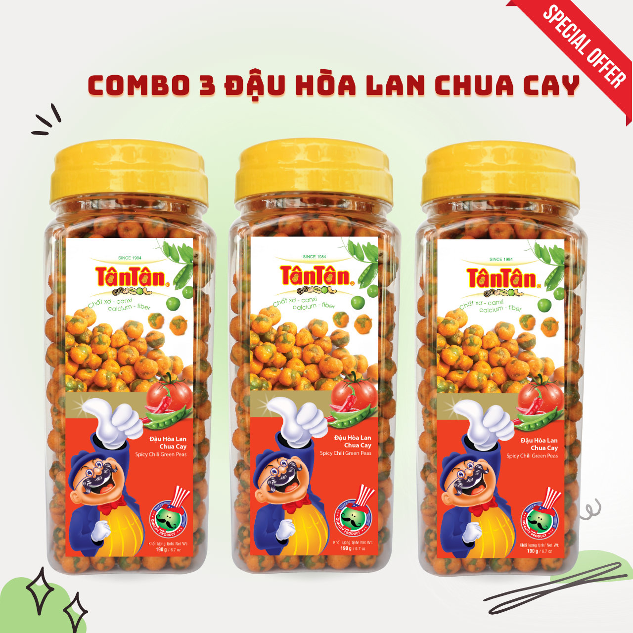[Giá Sốc] Combo 3 Hũ Đậu hòa lan chua cay Tân Tân 190g