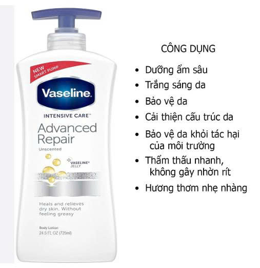 Sữa dưỡng thể trắng da vaseline intensive care advanced repair 725ml trắng