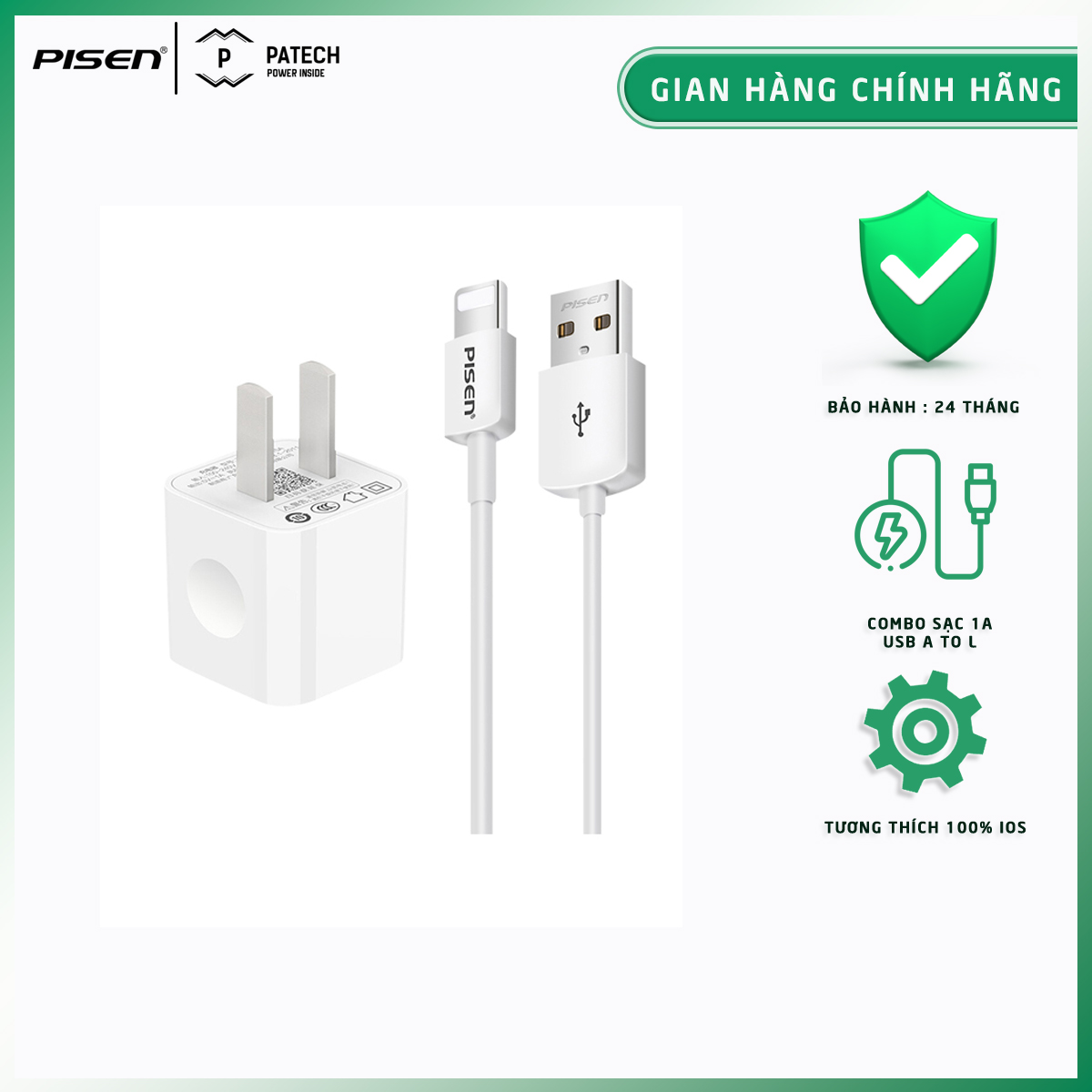 [20H 6/7 - 9.7 Nhập 77LAZSOCIAL80K Voucher giảm 12% đơn từ 250K tối đa 80K]Combo cáp sạc pisen Lightning 1A