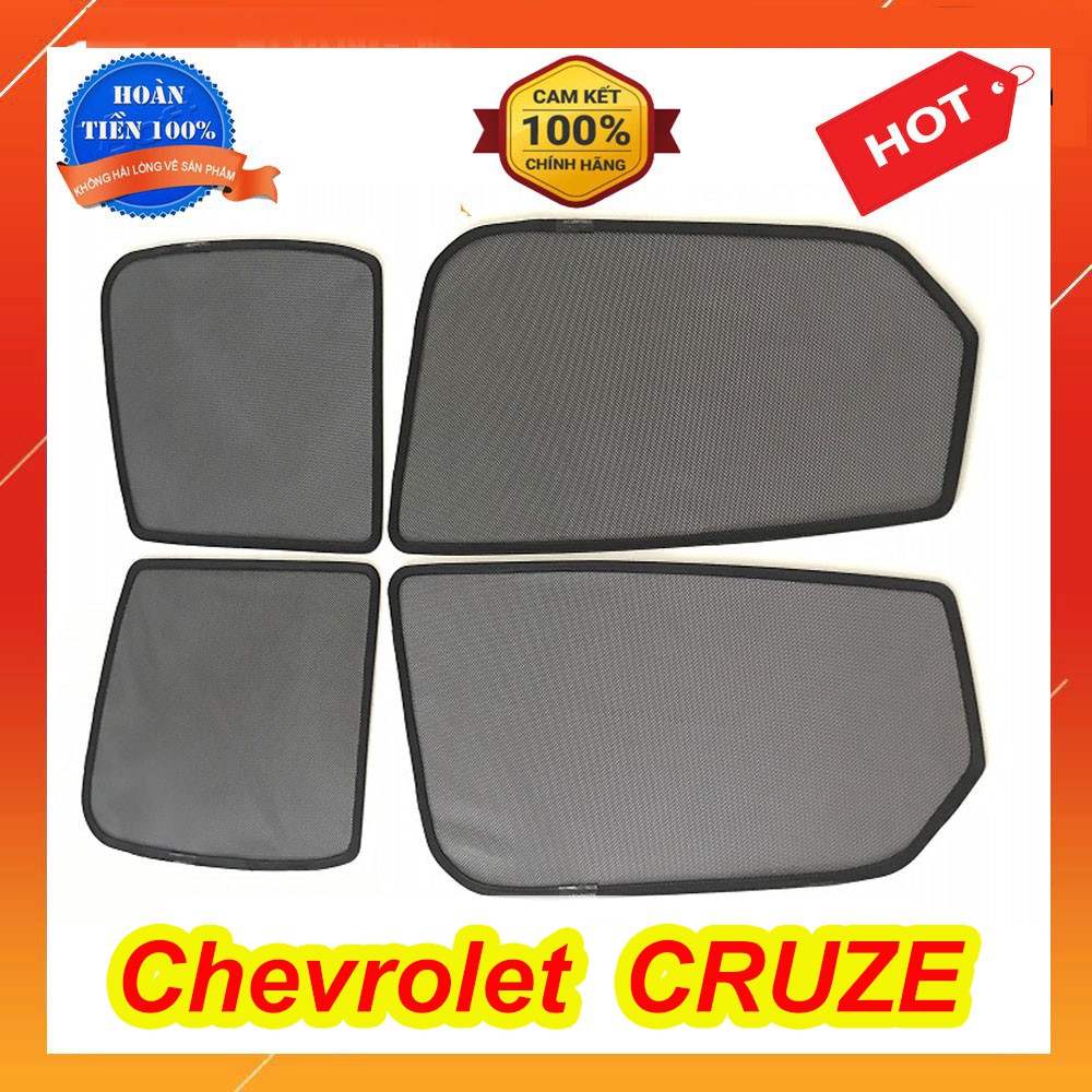 Rèm che nắng nam châm xe Chevrolet Cruze đời 2009 đến 2020 kèm khay rèm bộ 4 tấm che nắng, nam châm hít cực mạnh, lắp đặt đơn giản, che nắng hiệu quả