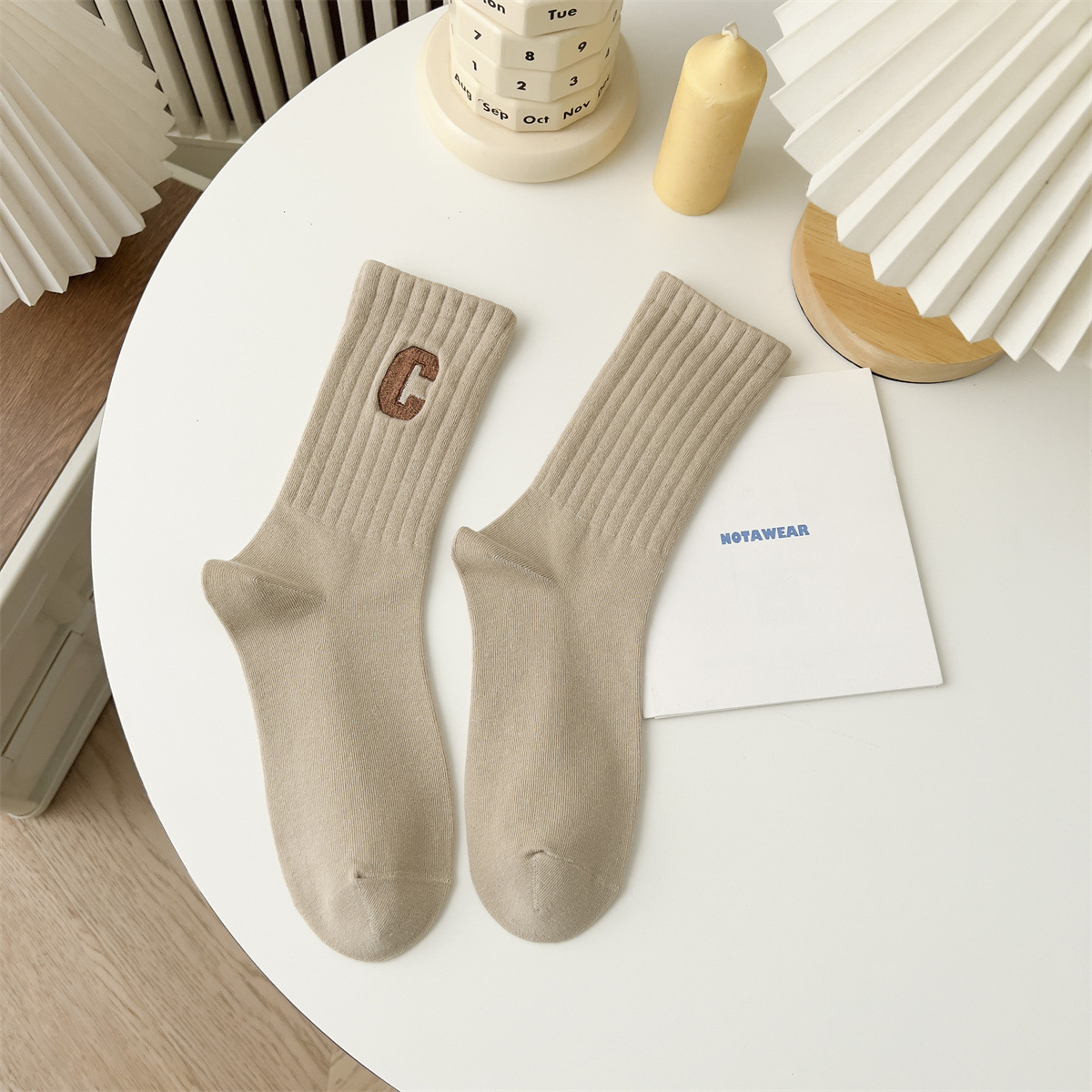 Tất Cổ Cao Vớ Cổ Cao Nữ Họa Tiết Chữ C Nhiều Màu Dễ Thương Vải Cotton Mềm Mịn Co Giãn Thời Trang