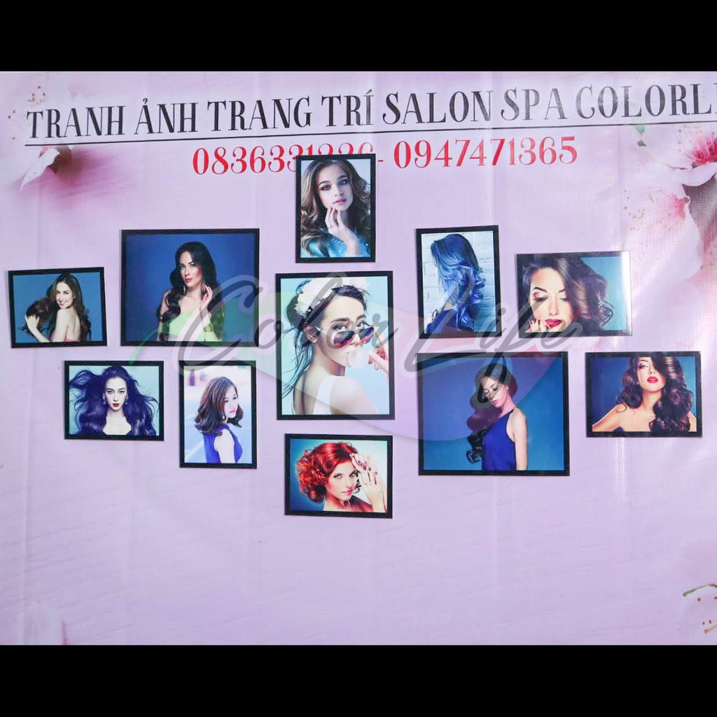 Tranh salon tóc nữ dán tường trang trí tiệm tóc salon spa cao cấp siêu bền đẹp