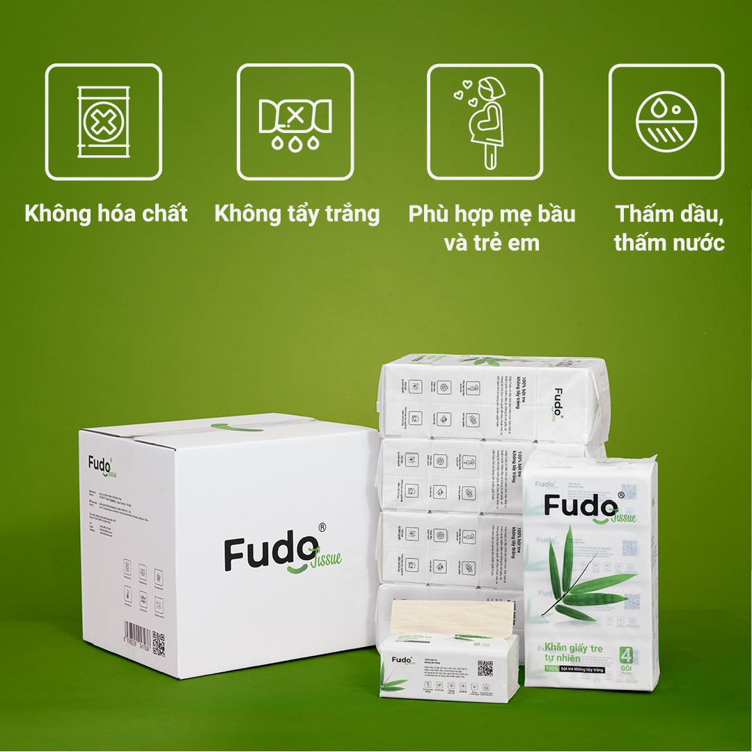 Khăn giấy tre Fudo - 20 gói giấy rút [1 Thùng] - Giấy ăn Fudo: 100% bột tre, không tạo mùi, không tẩy trắng