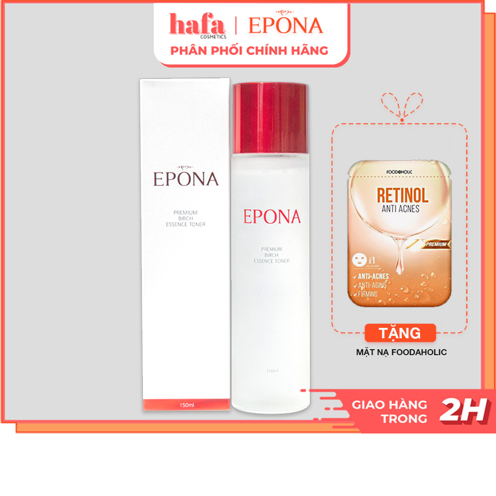 Tinh Chất Căng Bóng, Phủ Sáng Làn Da Epona Premium Birch Essence Toner 150ML + Tặng Kèm 1 Mặt Nạ Foodaholic