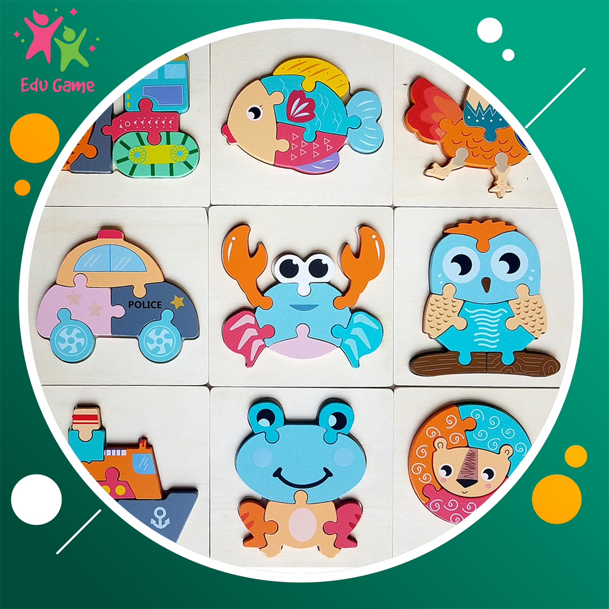 Đồ chơi xếp hình lắp ráp Tranh ghép hình 3D nổi bằng gỗ ngộ nghĩnh chủ đề động vật và phương tiện chuẩn kích thước 15cm
