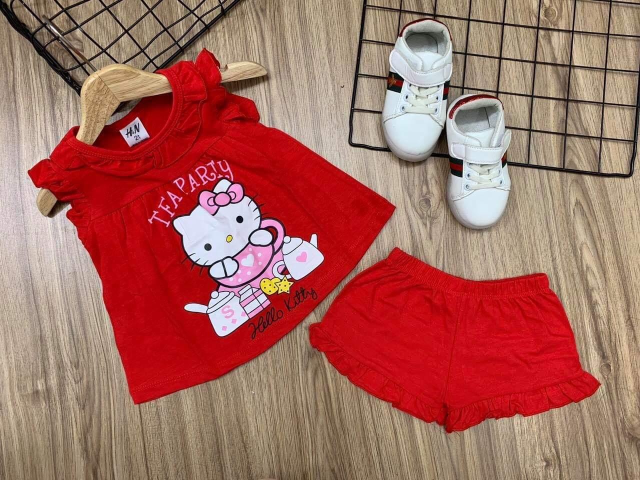 Set 2 bộ thun coton 4c bé gái xinh xắn size 2-8