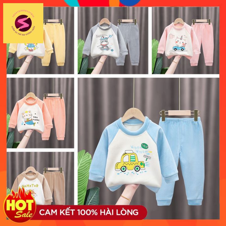 Bộ nhung vip Cho Bé Gái, Bé Trai Đồ Bộ Quần Áo trẻ em thu đông dày dặn siêu ấm 9-22kg (0 - 7 tuổi)