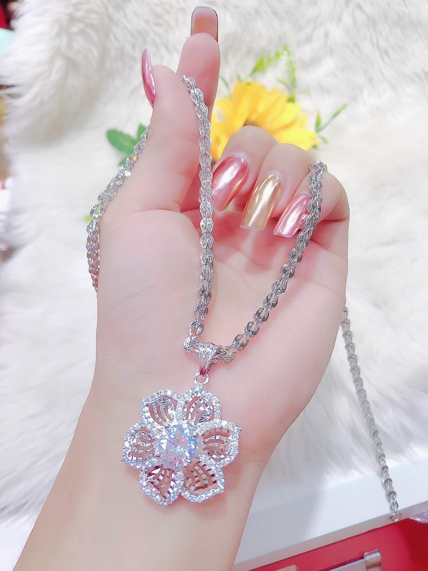 Dây Chuyền Bạch Kim Nữ Dây Phụng mặt hoa đính đá quý  1210 ( 01 Dây + 01 Mặt ) - Mang rất sang, đẹp - Không Dị Ứng, Không Phai Màu, dây chuyền nữ, dây chuyền nữ bạch kim