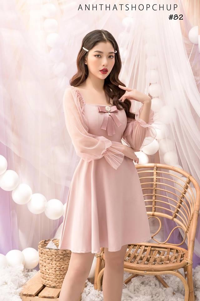 Đầm Dự Tiệc Xoè Cổ Vuông Công Chúa