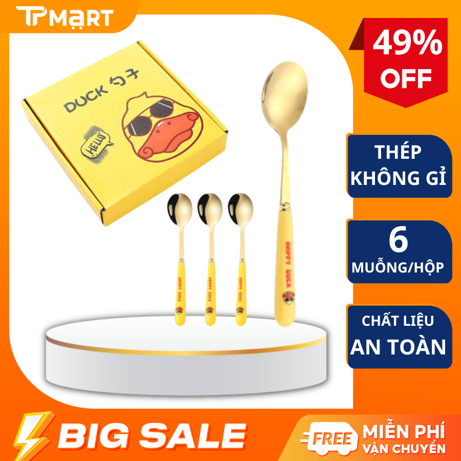 Bộ 6 muỗng hình vịt vàng siêu dễ thương chất liệu thép không gỉ, Hộp 6 thìa vịt vàng, Set 6 đũa muỗng hình vịt, Set 6 thìa vịt vàng DUCK, Set 6 muỗng vịt Duck
