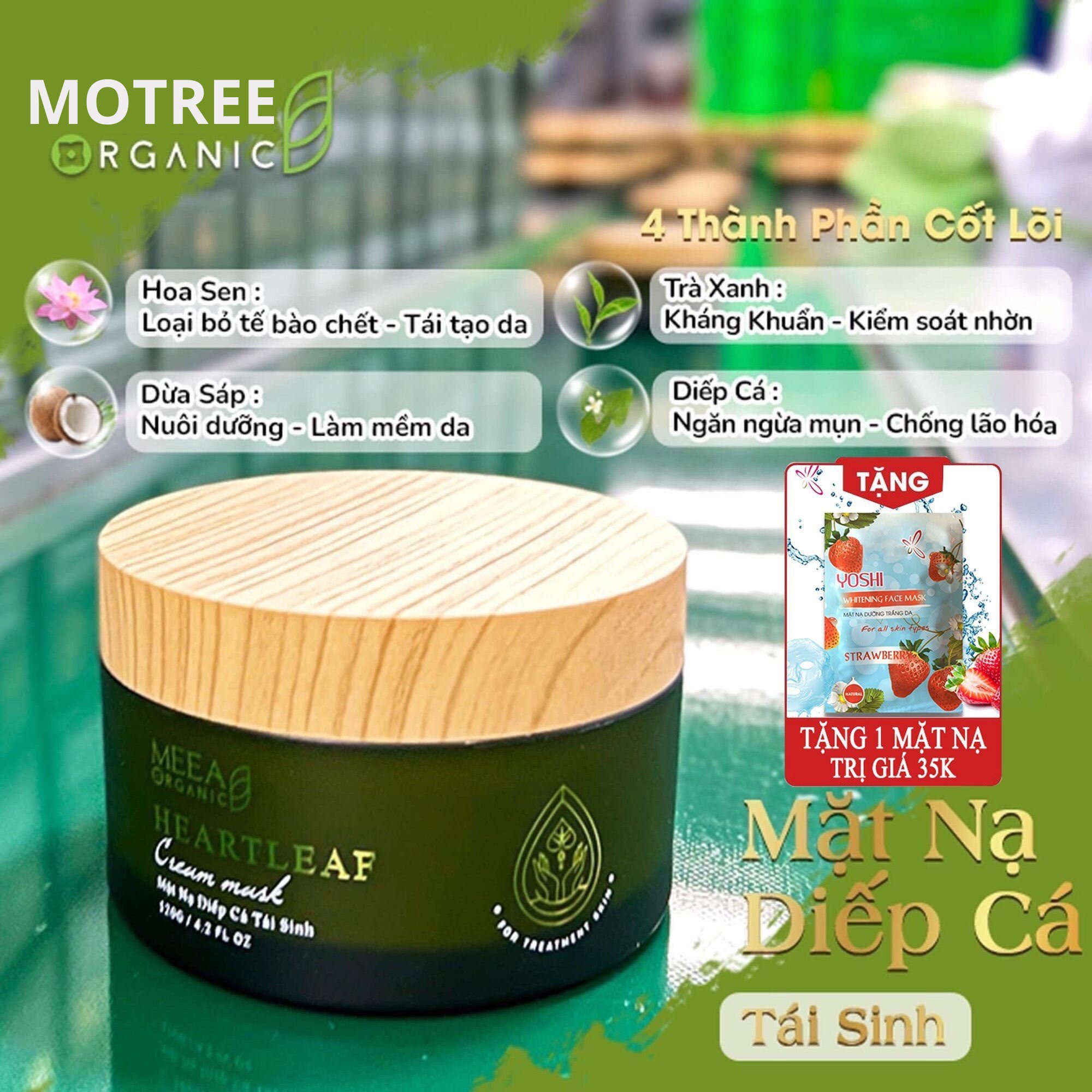 Mặt Nạ Diếp Cá Tái Sinh Meea Organic Motree - Mask nhiếp cá đắp mặt