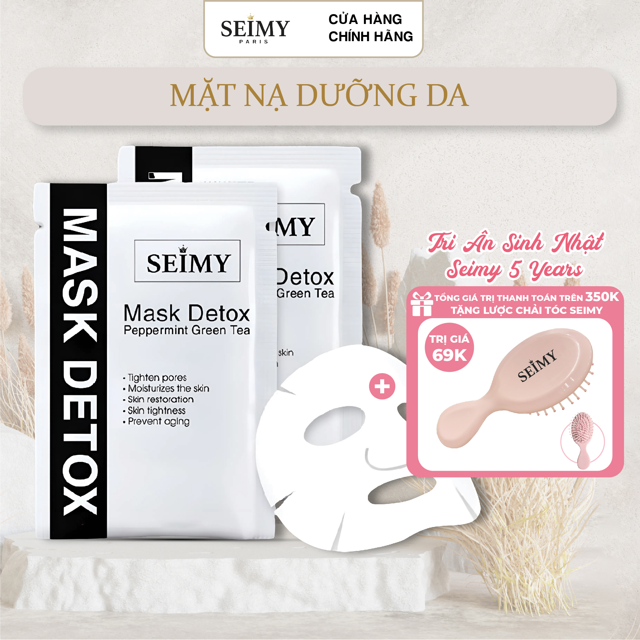 Mặt nạ dưỡng da Seimy - Mask Detox Peppermint Green Tea da căng bóng, dưỡng trắng, giảm sưng dùng cho mọi loại da