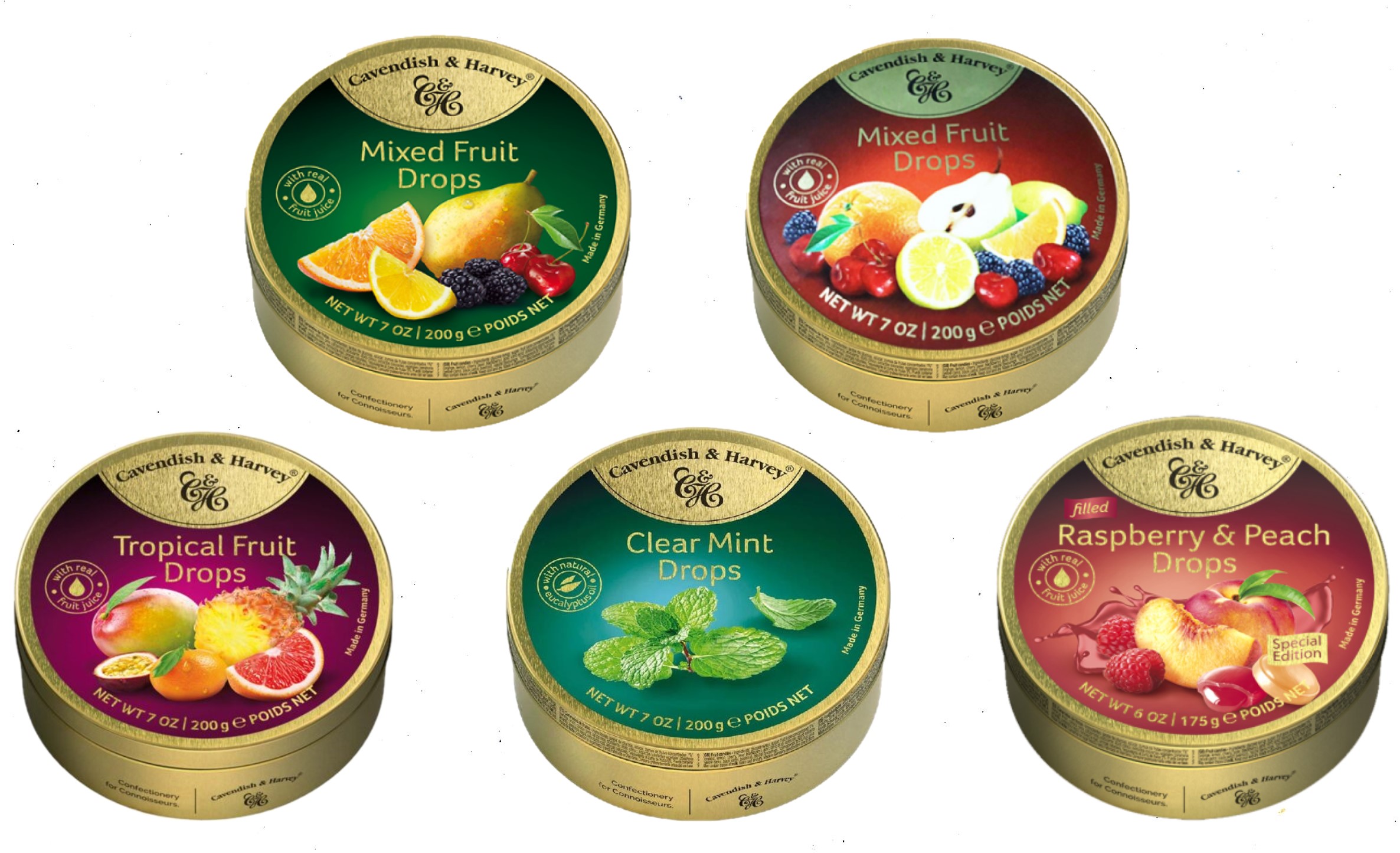 Kẹo trái cây Cavendish hộp thiếc Đức 200g  đủ vị